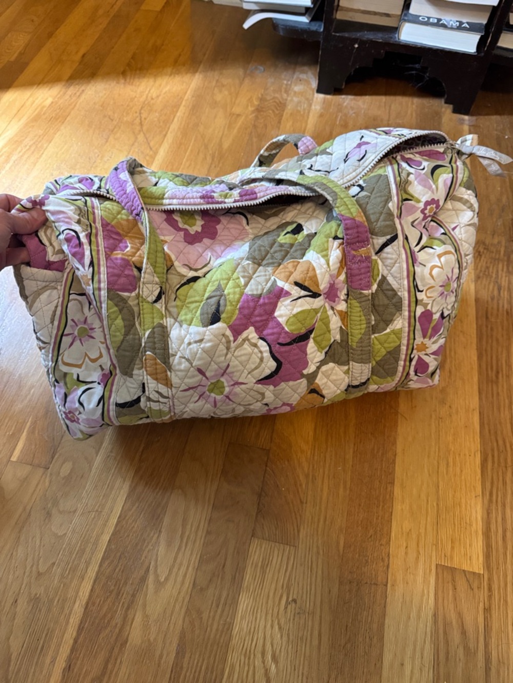 Vera Bradley Floral Quilted Travel Duffel in Pink and Green